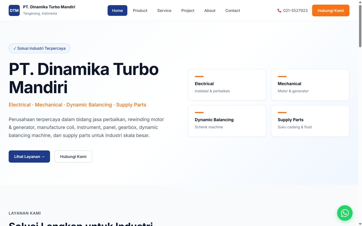 Dinamika Turbo Mandiri website screenshot — homepage