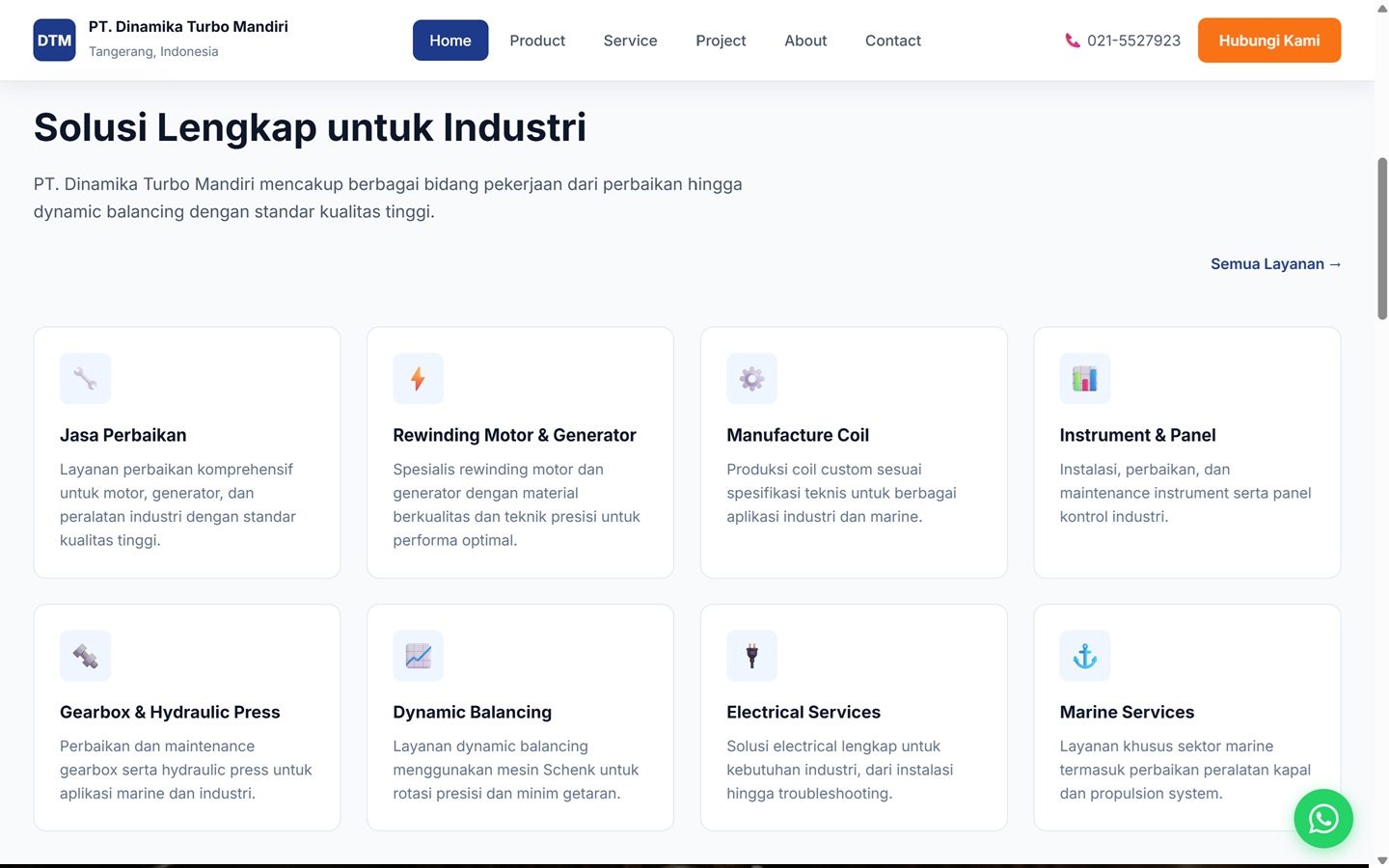 Dinamika Turbo Mandiri website screenshot — services