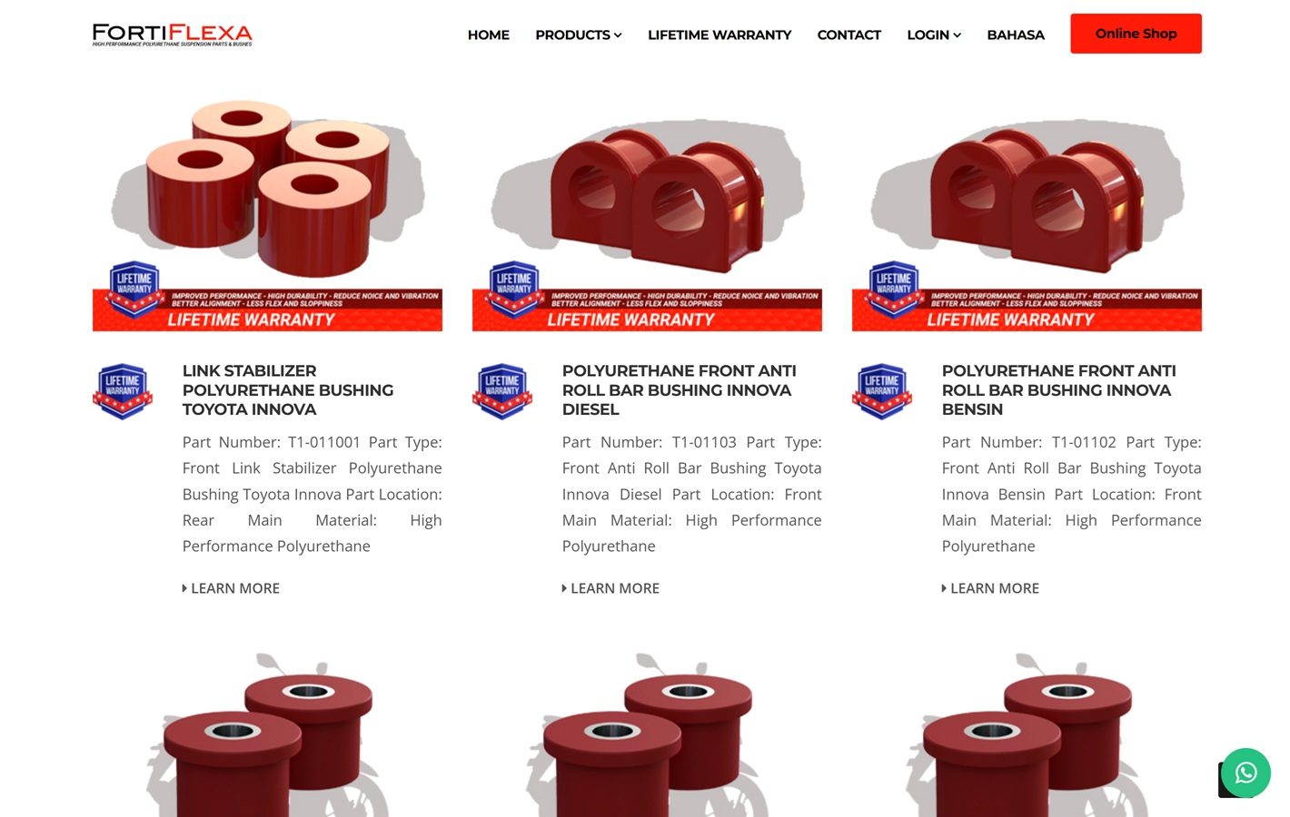 Fortiflexa website screenshot — product catalog